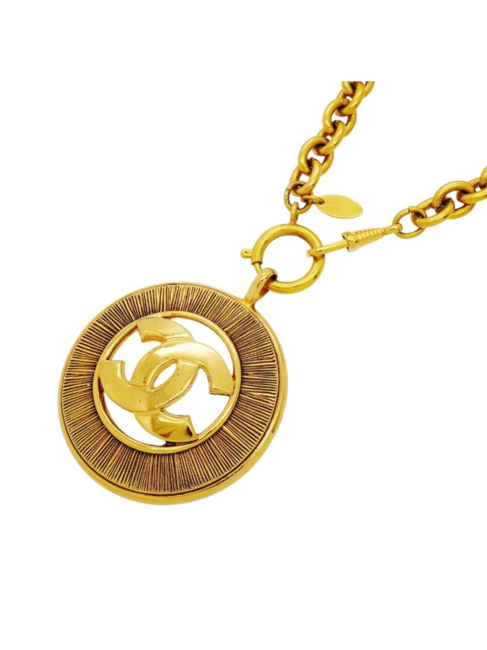 Chanel Necklace Vintage CC Logo Round Circle Gold Plated
